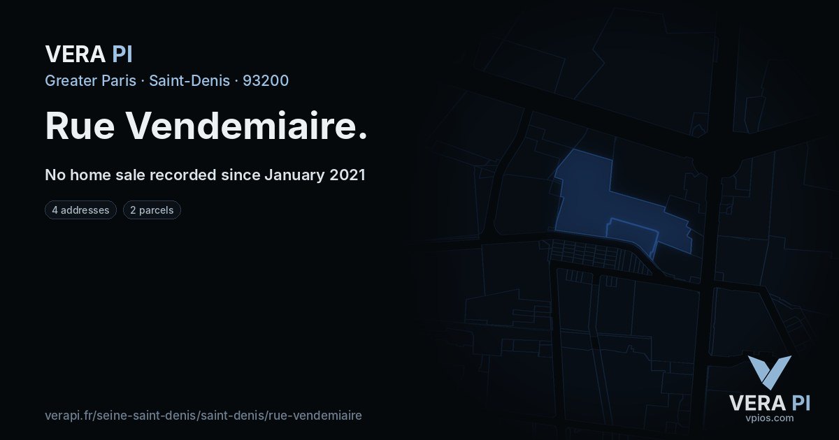 Rue Vendemiaire, Saint-Denis at night – every parcel coloured by the prices around it, the street's own parcels lit