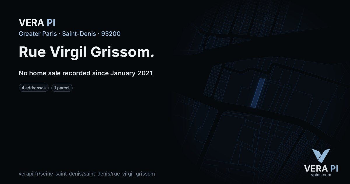 Rue Virgil Grissom, Saint-Denis at night – every parcel coloured by the prices around it, the street's own parcels lit