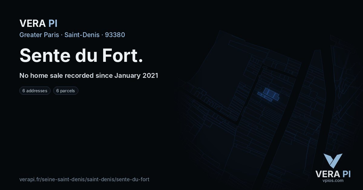 Sente du Fort, Saint-Denis at night – every parcel coloured by the prices around it, the street's own parcels lit