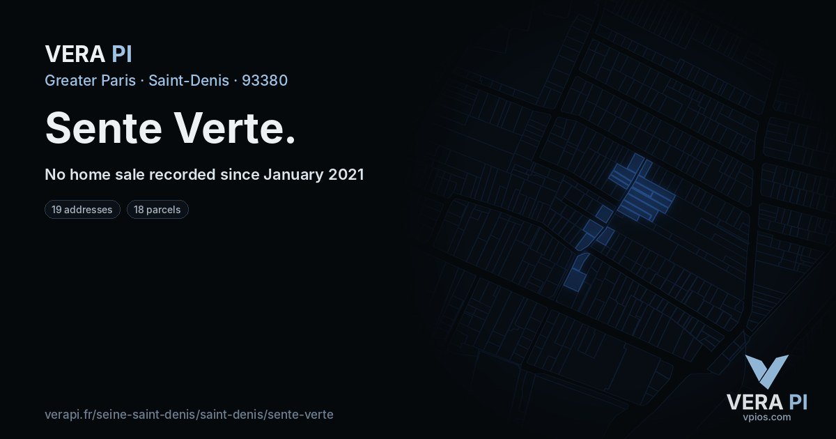 Sente Verte, Saint-Denis at night – every parcel coloured by the prices around it, the street's own parcels lit