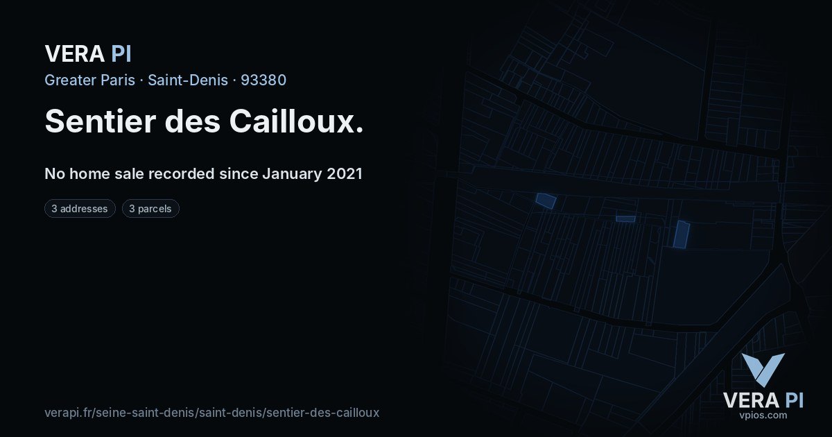 Sentier des Cailloux, Saint-Denis at night – every parcel coloured by the prices around it, the street's own parcels lit