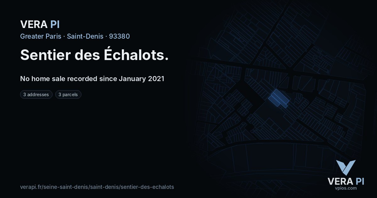 Sentier des Échalots, Saint-Denis at night – every parcel coloured by the prices around it, the street's own parcels lit