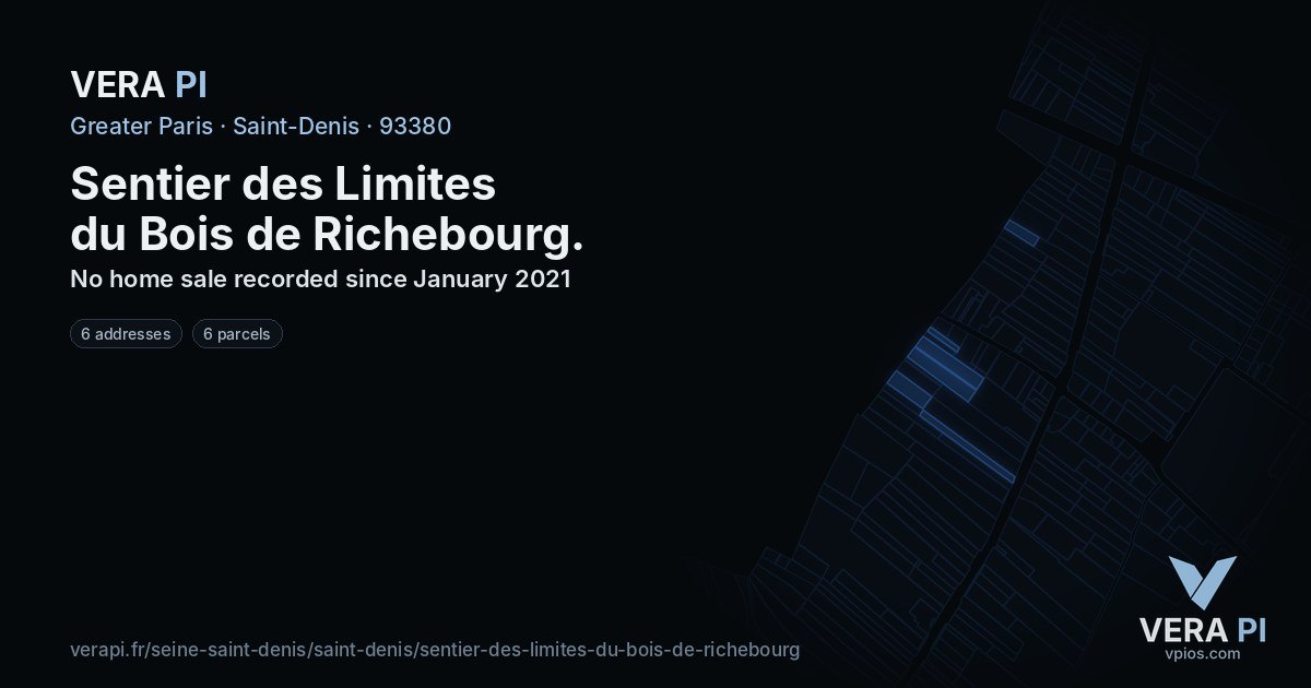 Sentier des Limites du Bois de Richebourg, Saint-Denis at night – every parcel coloured by the prices around it, the street's own parcels lit