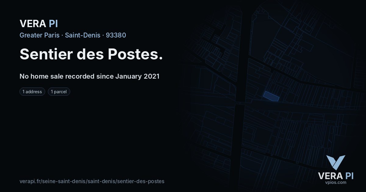Sentier des Postes, Saint-Denis at night – every parcel coloured by the prices around it, the street's own parcels lit