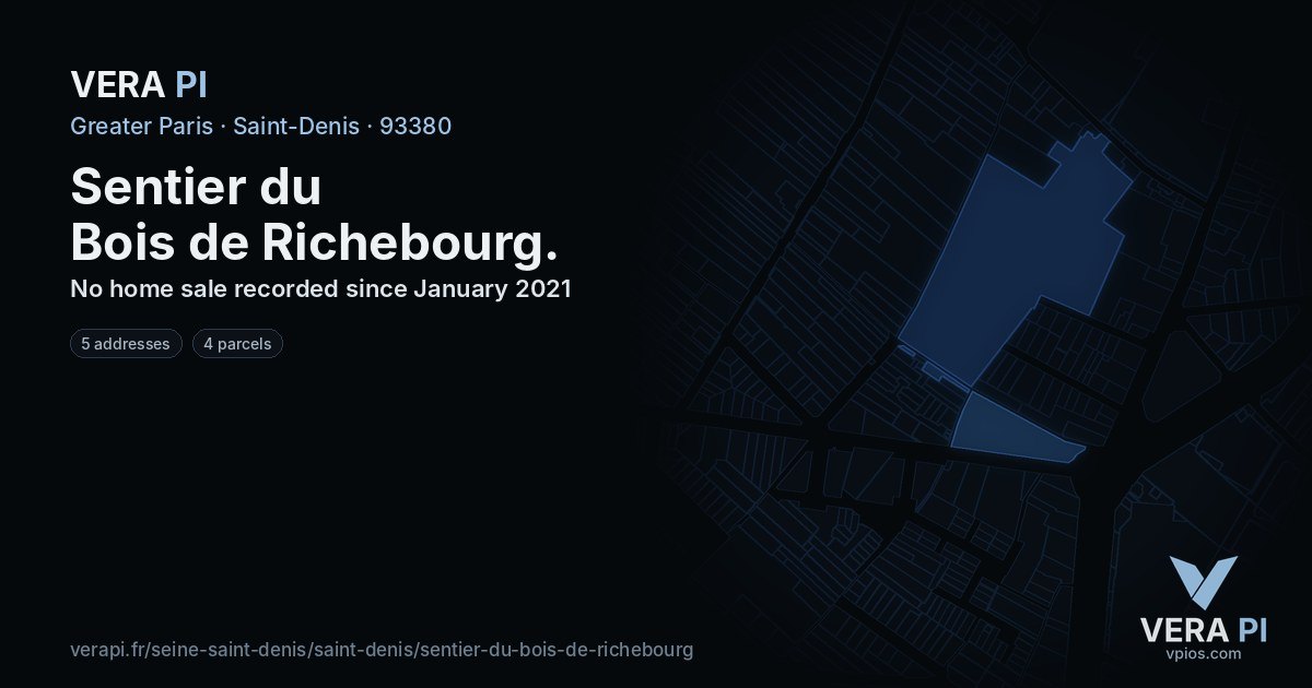 Sentier du Bois de Richebourg, Saint-Denis at night – every parcel coloured by the prices around it, the street's own parcels lit