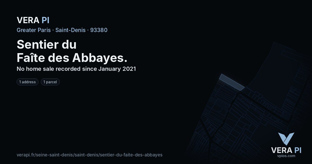 Sentier du Faîte des Abbayes, Saint-Denis at night – every parcel coloured by the prices around it, the street's own parcels lit