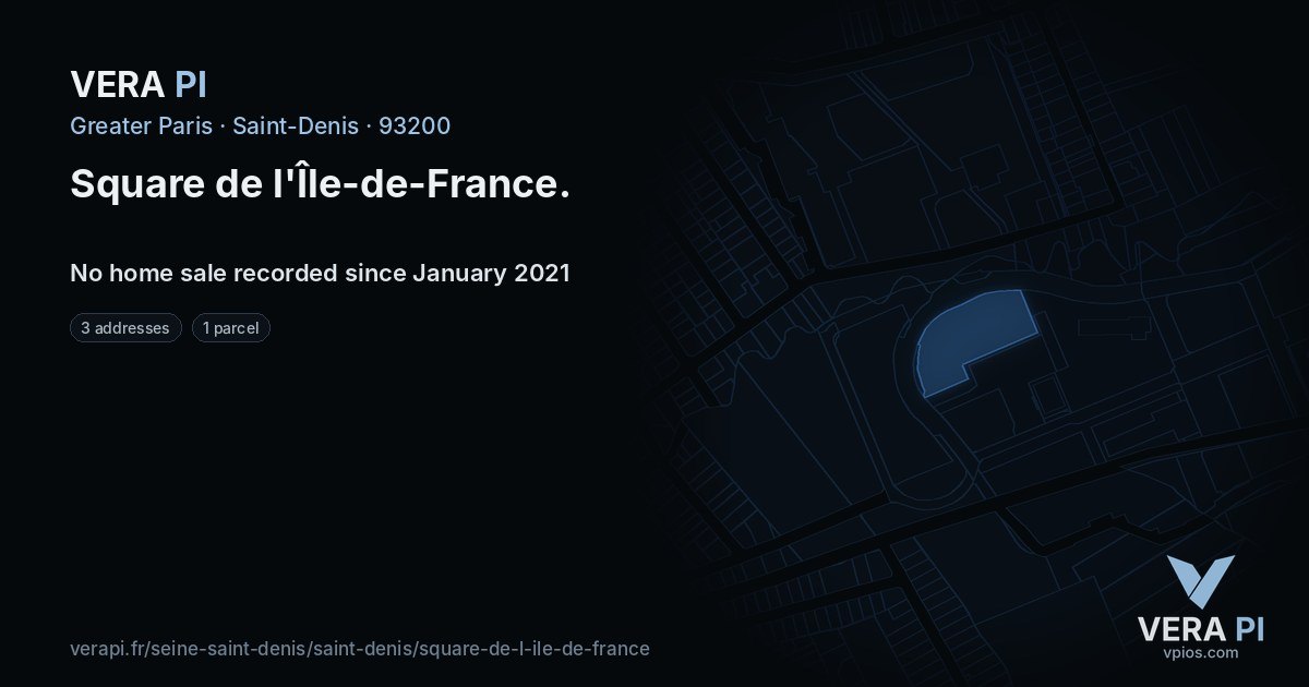Square de l'Île-de-France, Saint-Denis at night – every parcel coloured by the prices around it, the street's own parcels lit