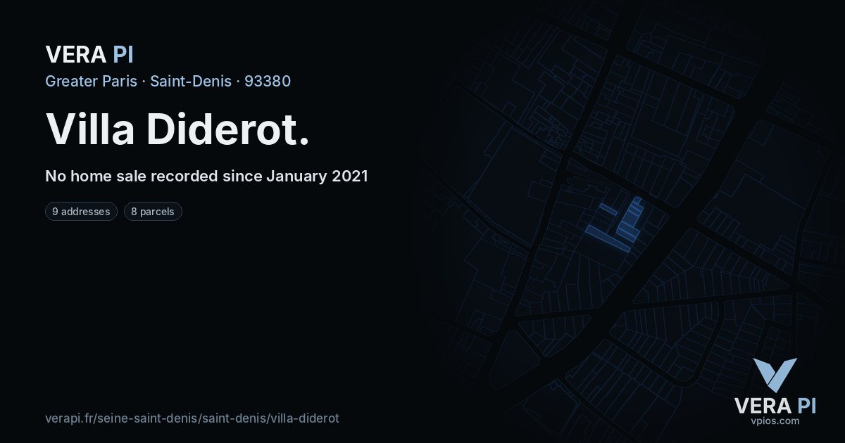 Villa Diderot, Saint-Denis at night – every parcel coloured by the prices around it, the street's own parcels lit