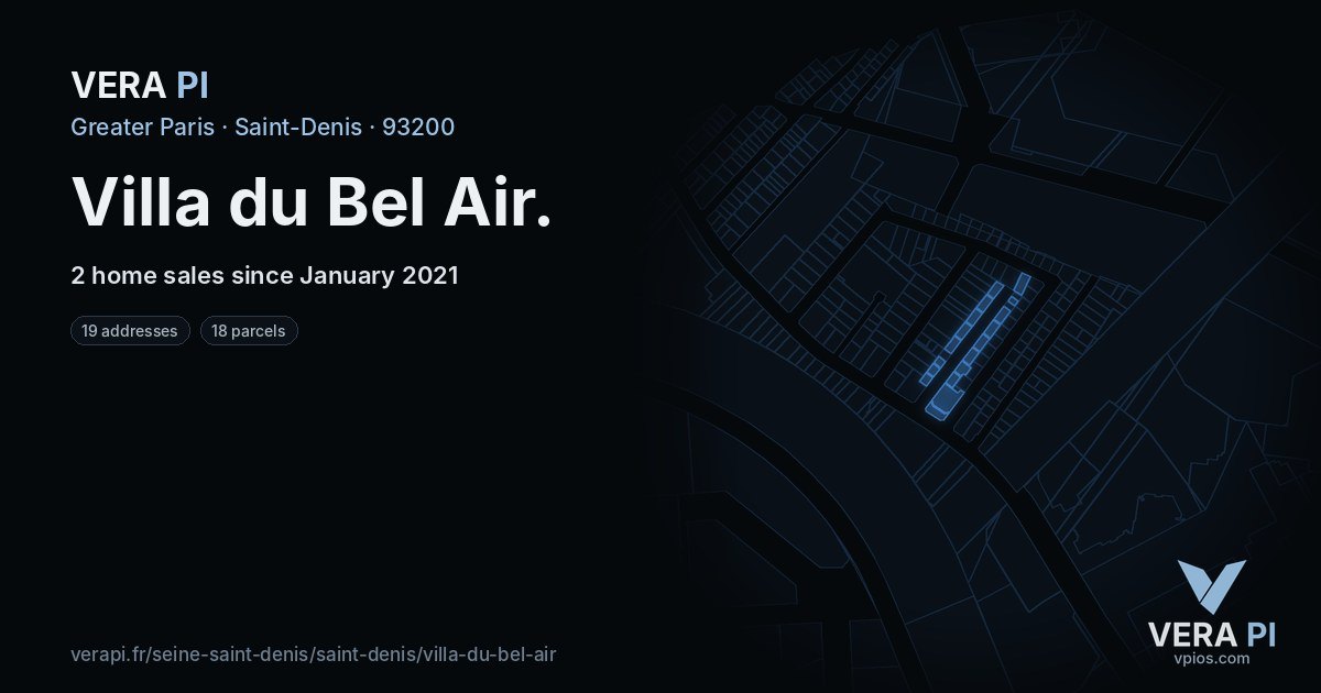 Villa du Bel Air, Saint-Denis at night – every parcel coloured by the prices around it, the street's own parcels lit