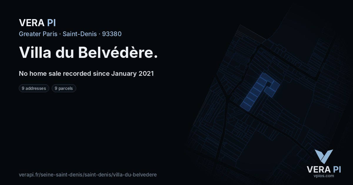 Villa du Belvédère, Saint-Denis at night – every parcel coloured by the prices around it, the street's own parcels lit