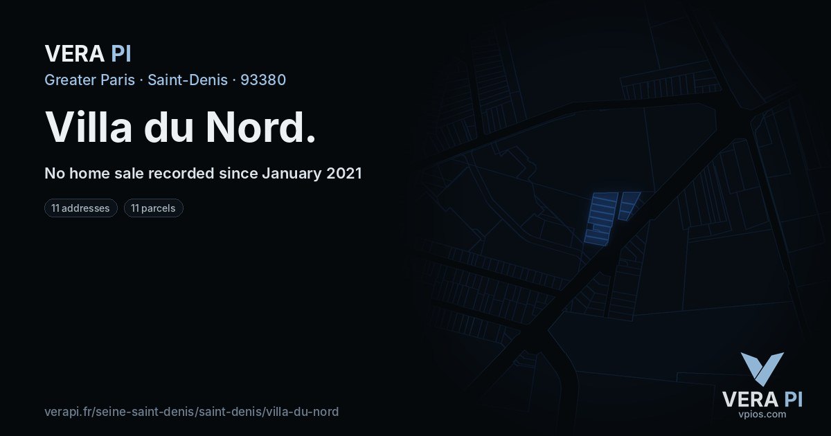 Villa du Nord, Saint-Denis at night – every parcel coloured by the prices around it, the street's own parcels lit