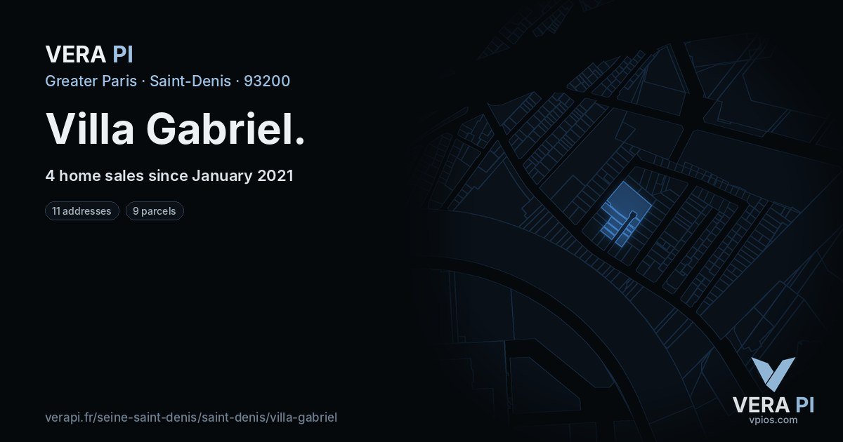Villa Gabriel, Saint-Denis at night – every parcel coloured by the prices around it, the street's own parcels lit