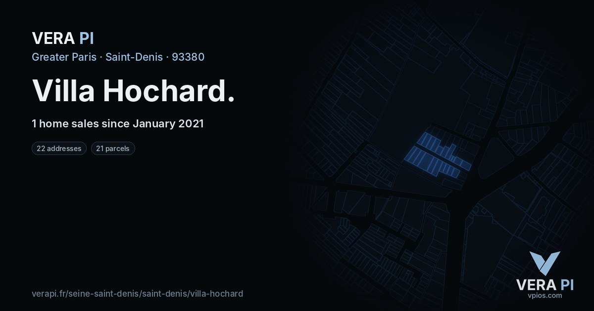 Villa Hochard, Saint-Denis at night – every parcel coloured by the prices around it, the street's own parcels lit