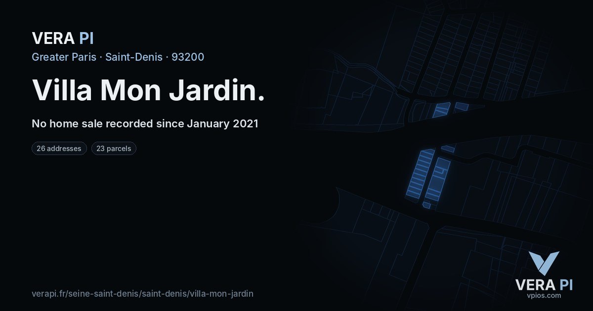 Villa Mon Jardin, Saint-Denis at night – every parcel coloured by the prices around it, the street's own parcels lit