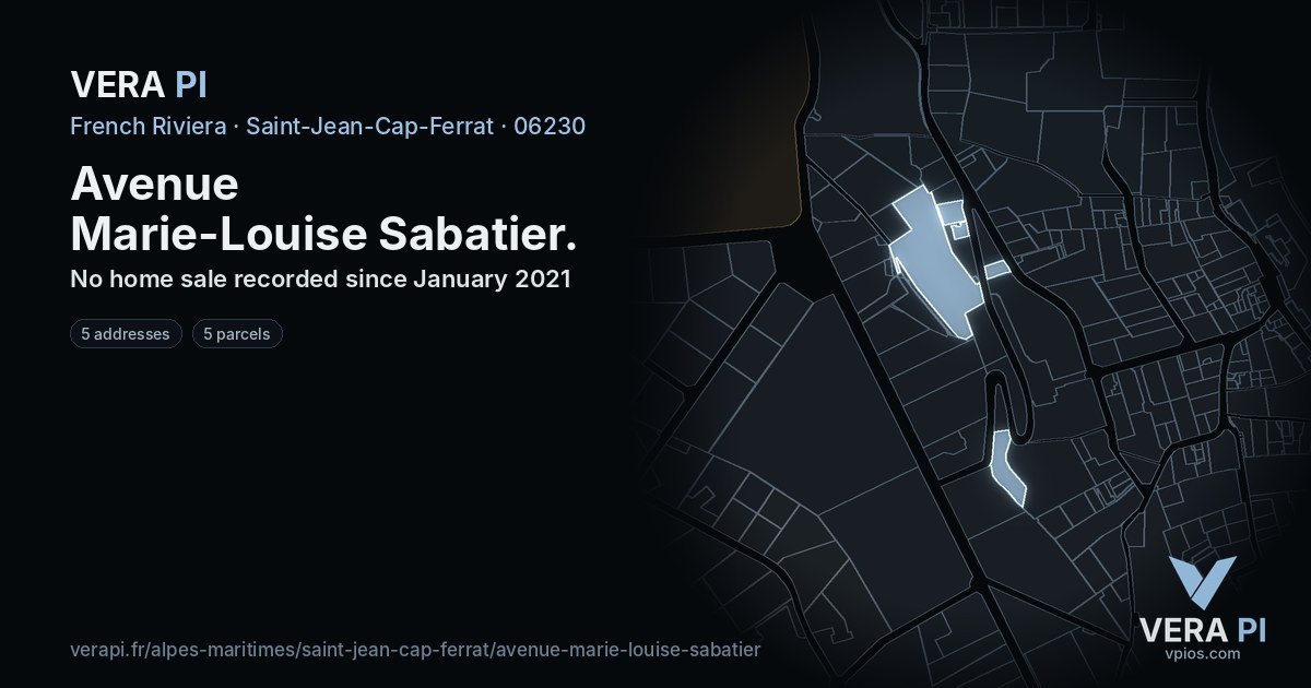 Avenue Marie-Louise Sabatier, Saint-Jean-Cap-Ferrat at night – every parcel coloured by the prices around it, the street's own parcels lit