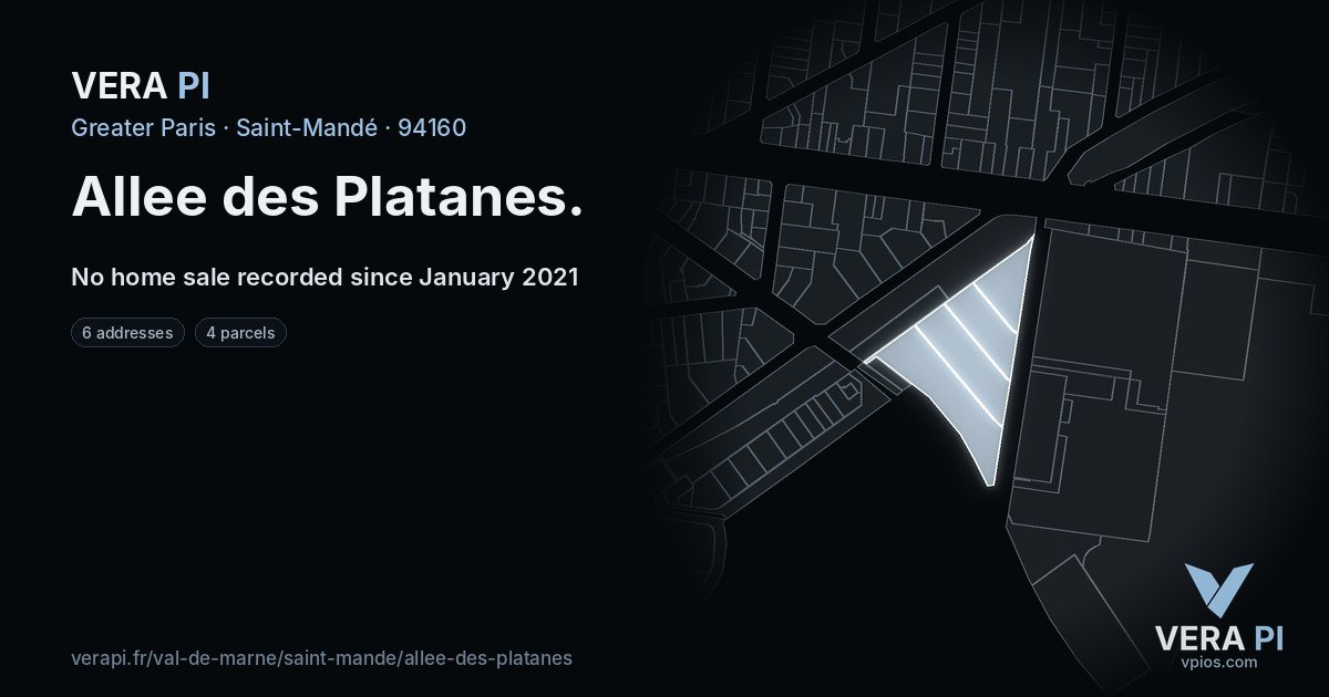 Allee des Platanes, Saint-Mandé at night – every parcel coloured by the prices around it, the street's own parcels lit