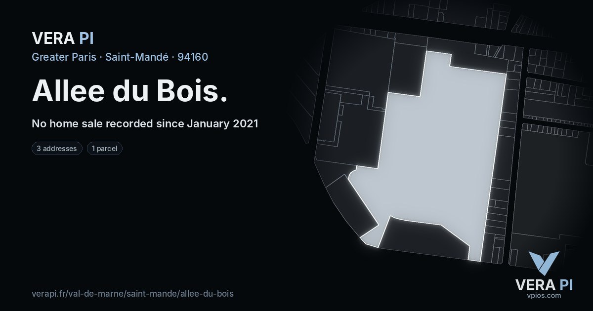 Allee du Bois, Saint-Mandé at night – every parcel coloured by the prices around it, the street's own parcels lit