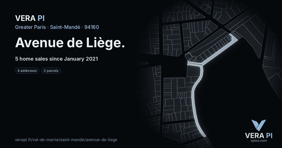Avenue de Liège, Saint-Mandé at night – every parcel coloured by the prices around it, the street's own parcels lit