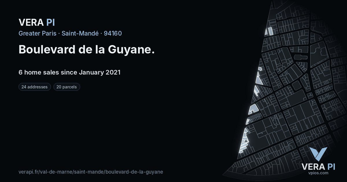 Boulevard de la Guyane, Saint-Mandé at night – every parcel coloured by the prices around it, the street's own parcels lit