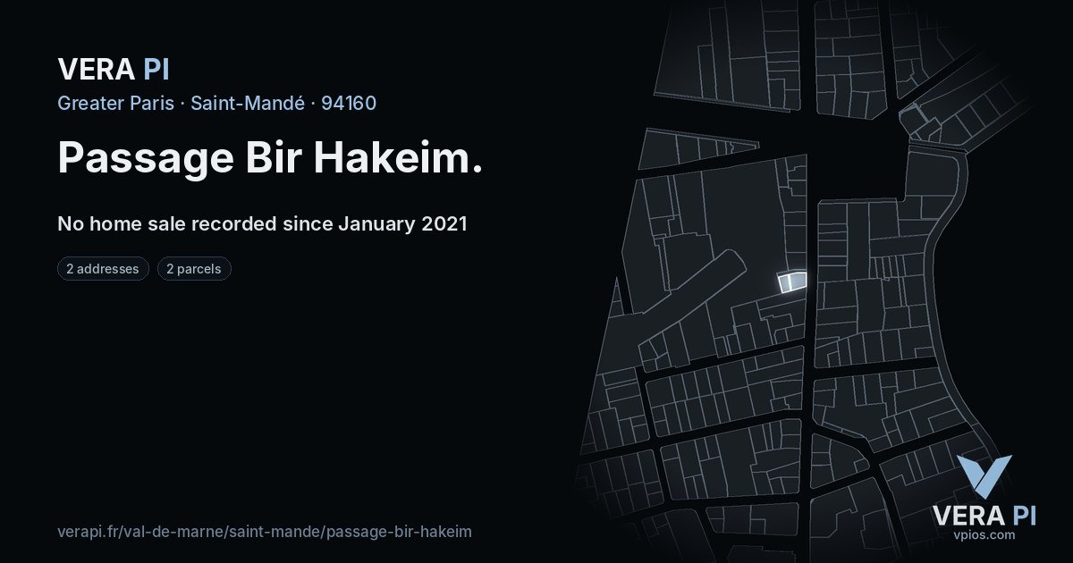 Passage Bir Hakeim, Saint-Mandé at night – every parcel coloured by the prices around it, the street's own parcels lit
