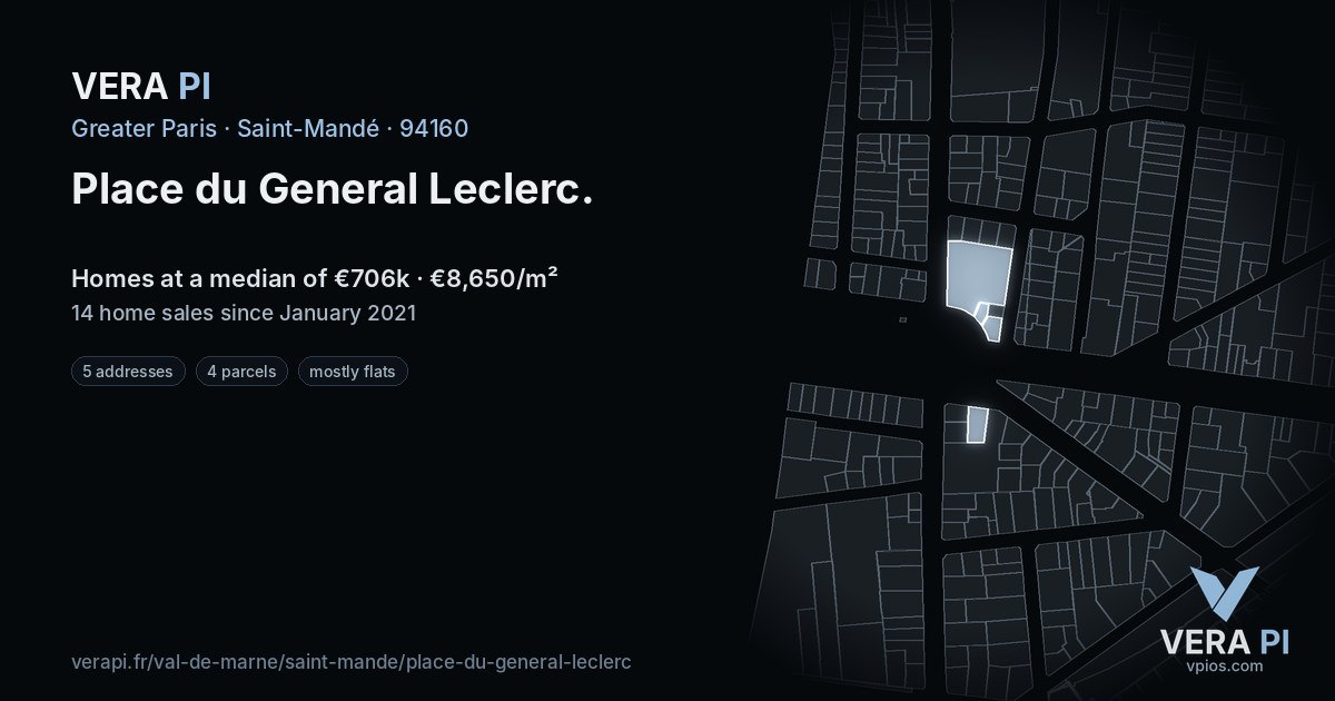 Place du General Leclerc, Saint-Mandé at night – every parcel coloured by the prices around it, the street's own parcels lit