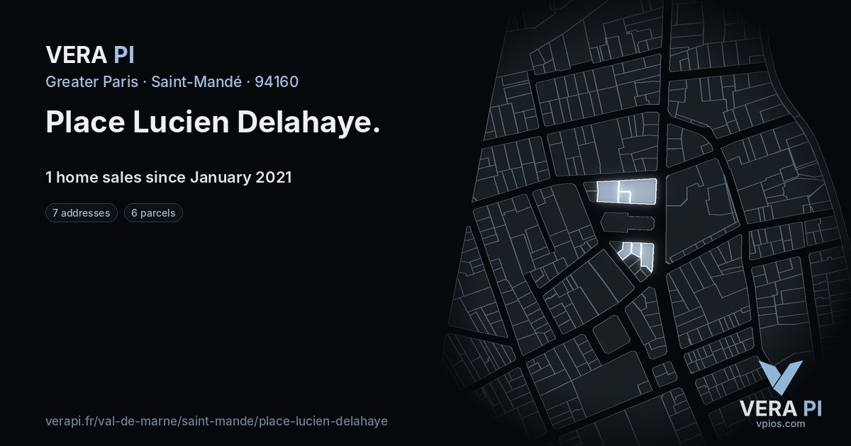 Place Lucien Delahaye, Saint-Mandé at night – every parcel coloured by the prices around it, the street's own parcels lit
