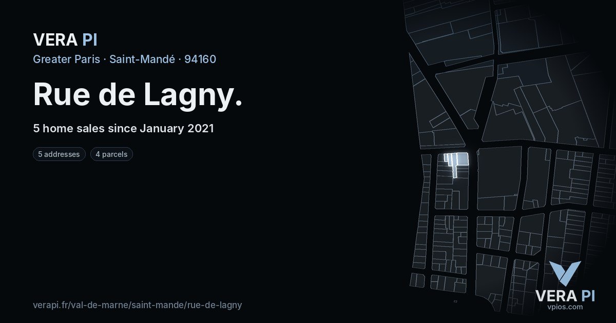 Rue de Lagny, Saint-Mandé at night – every parcel coloured by the prices around it, the street's own parcels lit