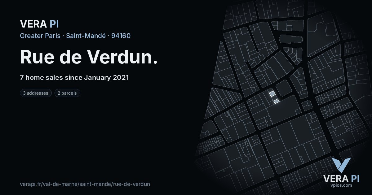 Rue de Verdun, Saint-Mandé at night – every parcel coloured by the prices around it, the street's own parcels lit