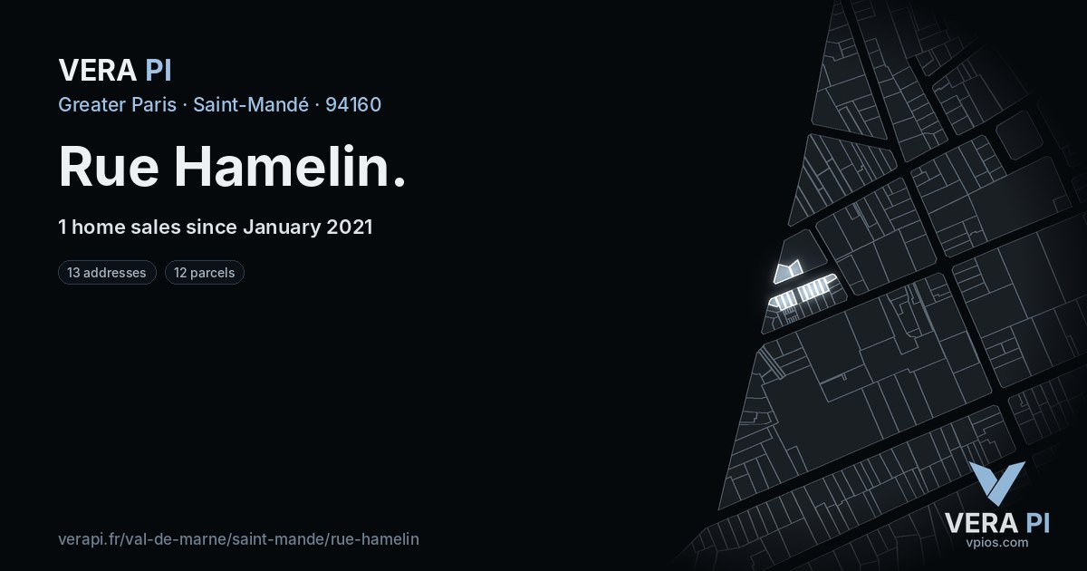 Rue Hamelin, Saint-Mandé at night – every parcel coloured by the prices around it, the street's own parcels lit