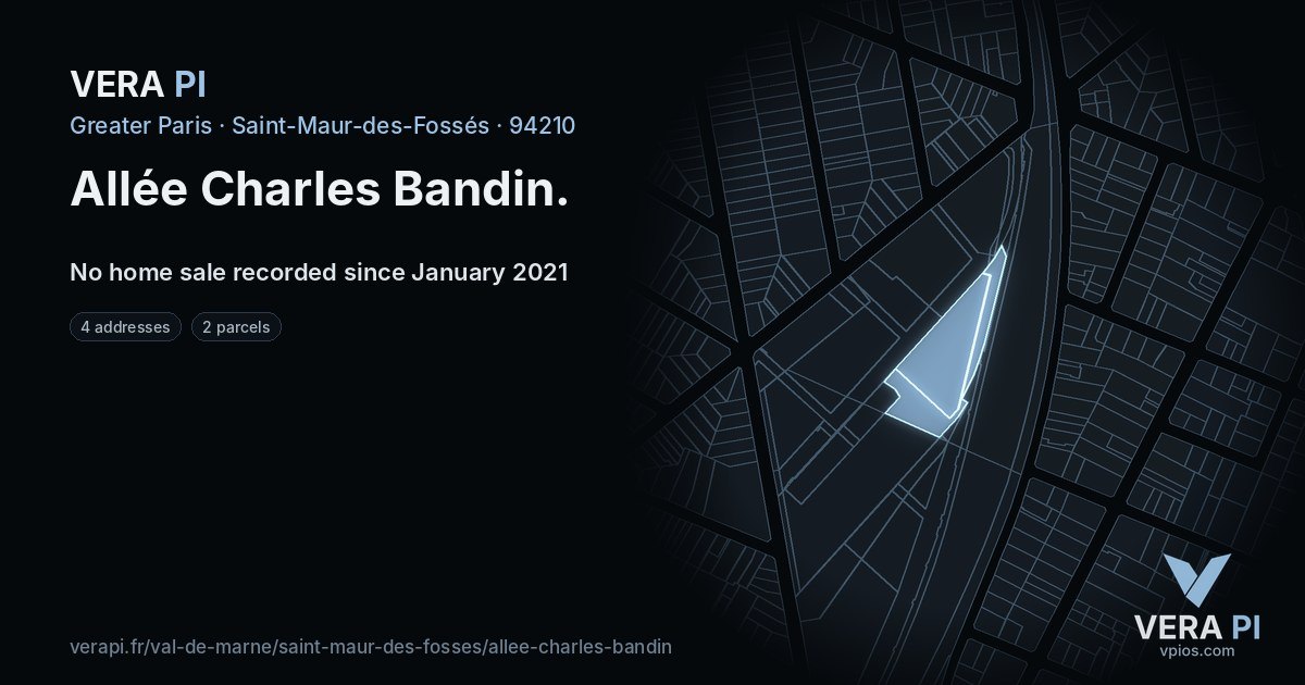 Allée Charles Bandin, Saint-Maur-des-Fossés at night – every parcel coloured by the prices around it, the street's own parcels lit