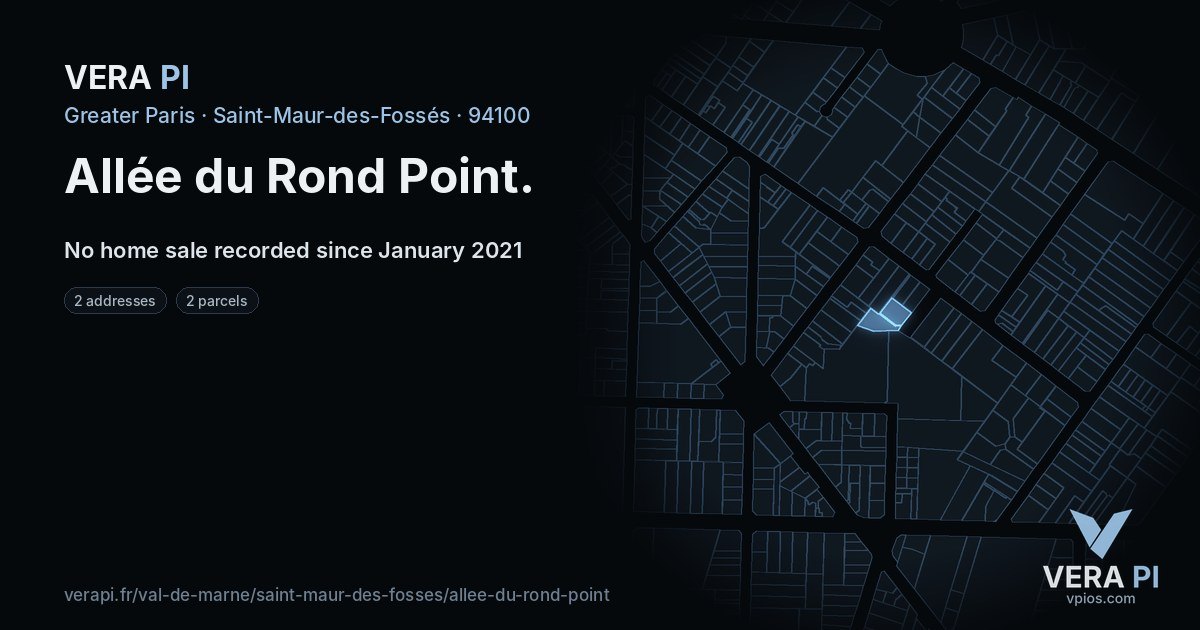 Allée du Rond Point, Saint-Maur-des-Fossés at night – every parcel coloured by the prices around it, the street's own parcels lit