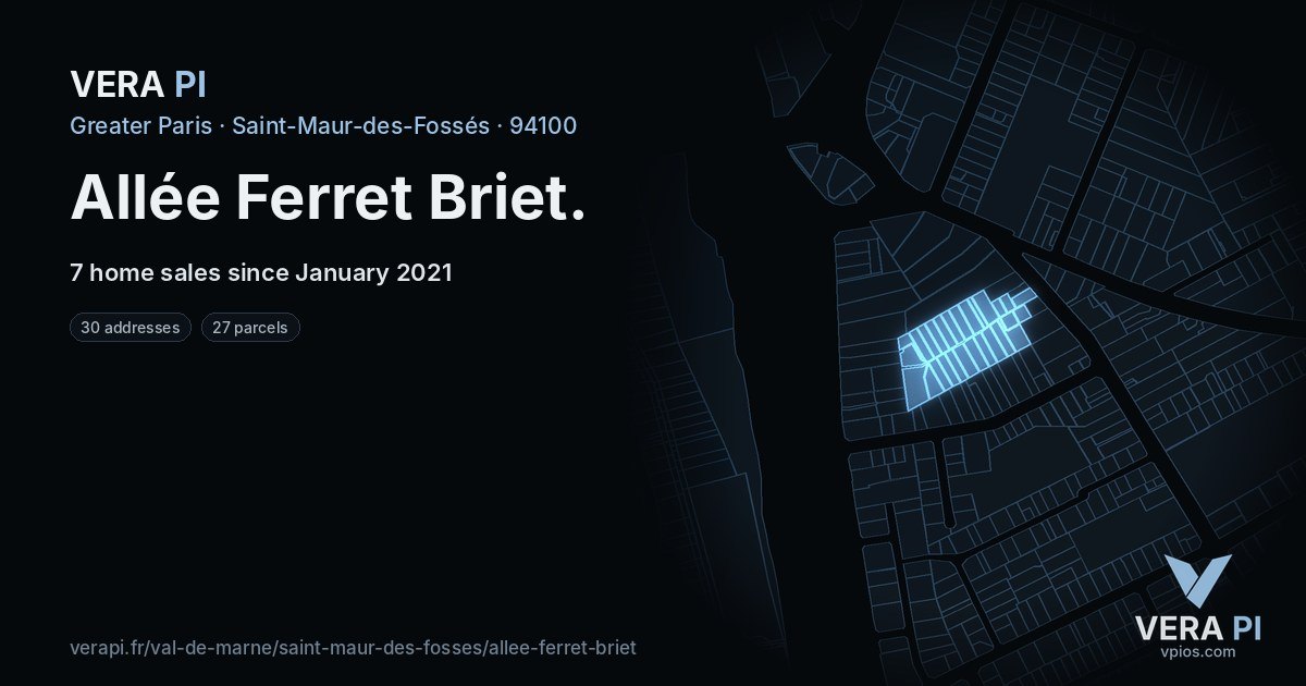 Allée Ferret Briet, Saint-Maur-des-Fossés at night – every parcel coloured by the prices around it, the street's own parcels lit