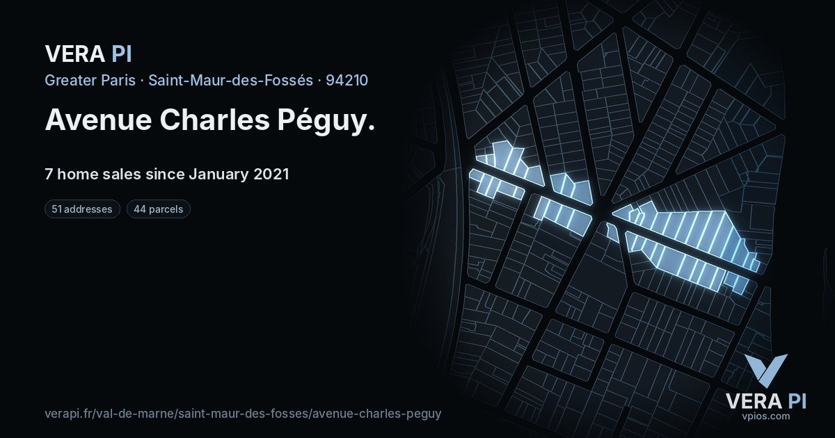 Avenue Charles Péguy, Saint-Maur-des-Fossés at night – every parcel coloured by the prices around it, the street's own parcels lit