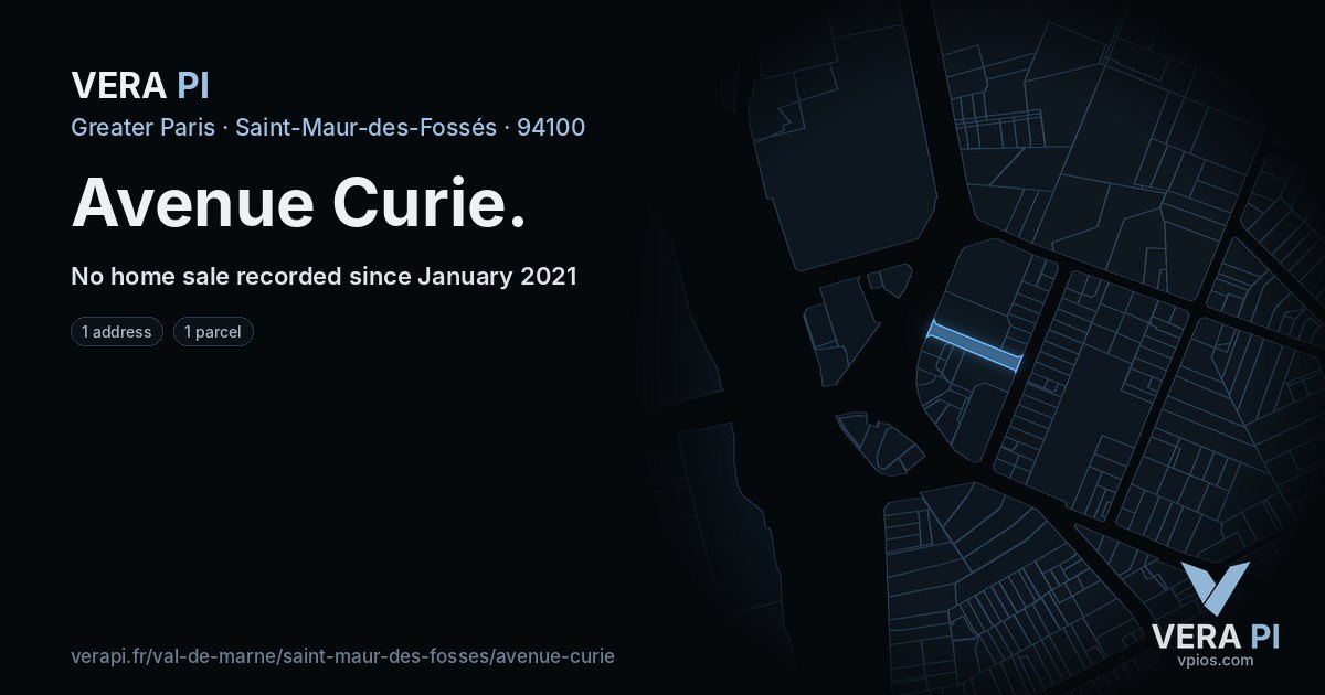 Avenue Curie, Saint-Maur-des-Fossés at night – every parcel coloured by the prices around it, the street's own parcels lit
