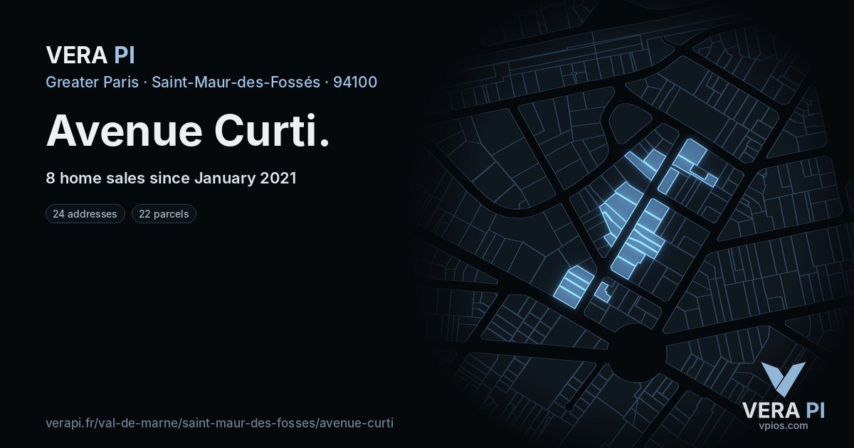 Avenue Curti, Saint-Maur-des-Fossés at night – every parcel coloured by the prices around it, the street's own parcels lit