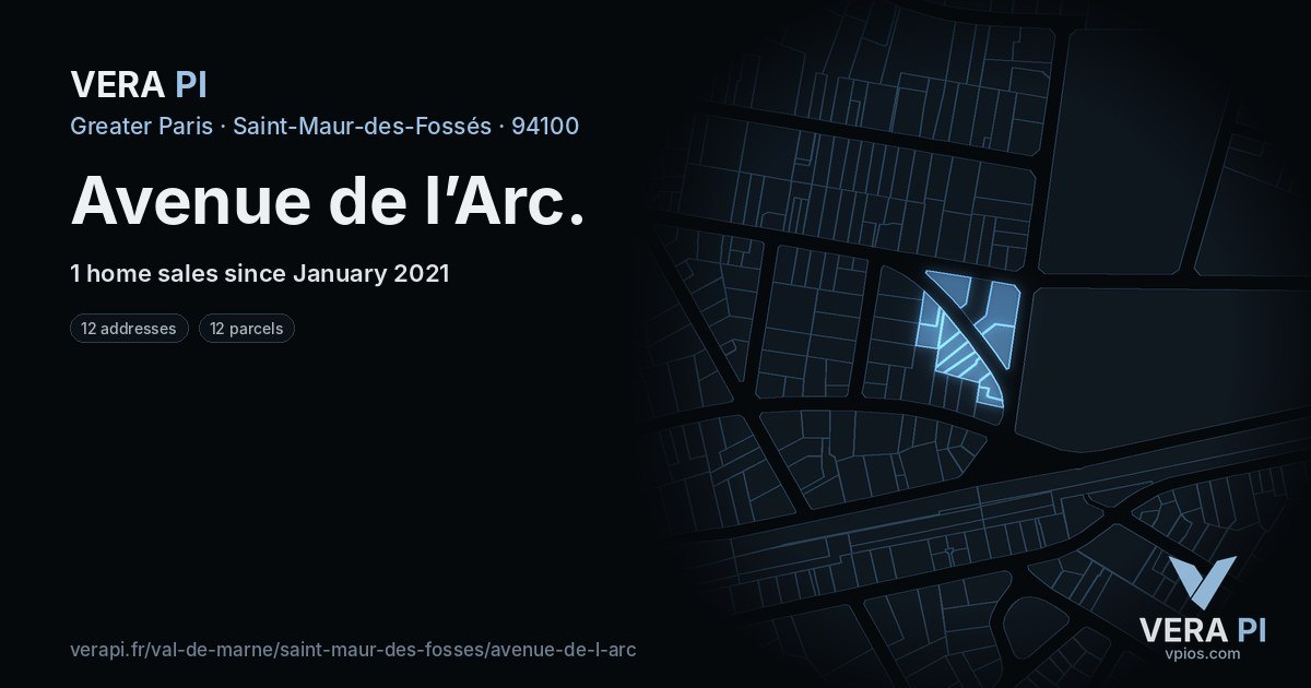 Avenue de l’Arc, Saint-Maur-des-Fossés at night – every parcel coloured by the prices around it, the street's own parcels lit