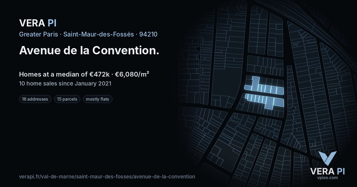 Avenue de la Convention, Saint-Maur-des-Fossés at night – every parcel coloured by the prices around it, the street's own parcels lit