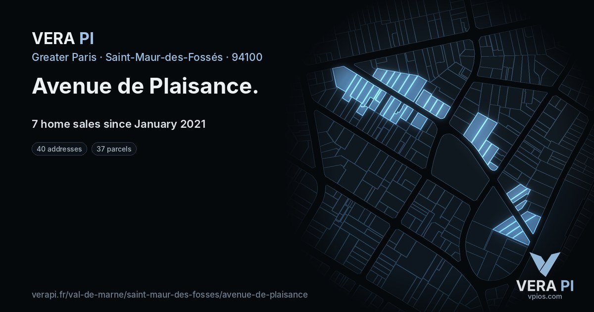 Avenue de Plaisance, Saint-Maur-des-Fossés at night – every parcel coloured by the prices around it, the street's own parcels lit