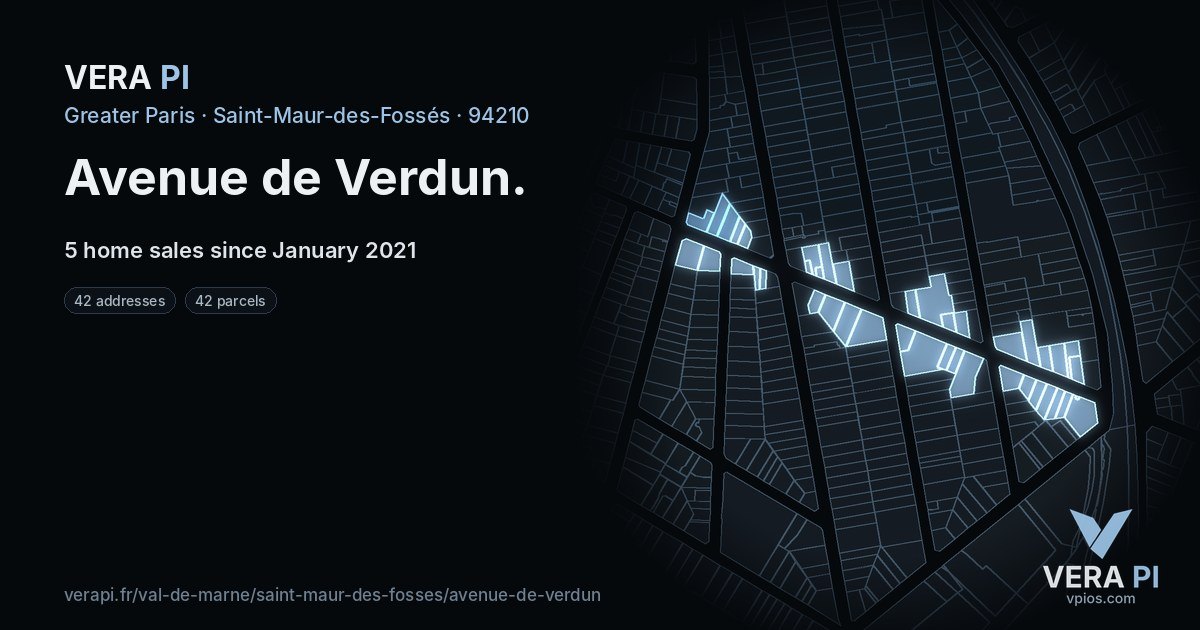 Avenue de Verdun, Saint-Maur-des-Fossés at night – every parcel coloured by the prices around it, the street's own parcels lit