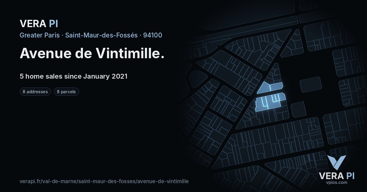 Avenue de Vintimille, Saint-Maur-des-Fossés at night – every parcel coloured by the prices around it, the street's own parcels lit