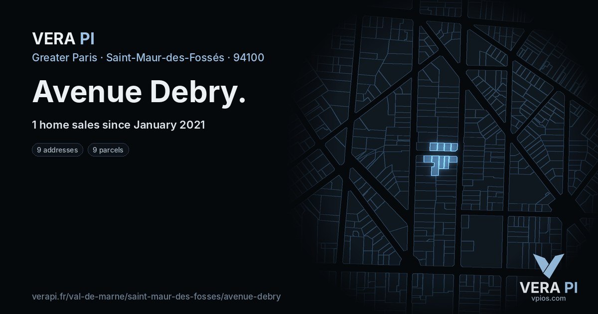Avenue Debry, Saint-Maur-des-Fossés at night – every parcel coloured by the prices around it, the street's own parcels lit
