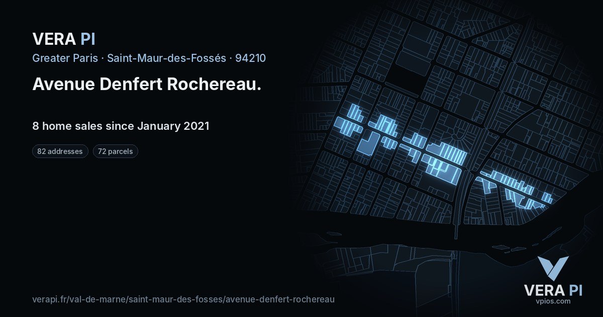 Avenue Denfert Rochereau, Saint-Maur-des-Fossés at night – every parcel coloured by the prices around it, the street's own parcels lit