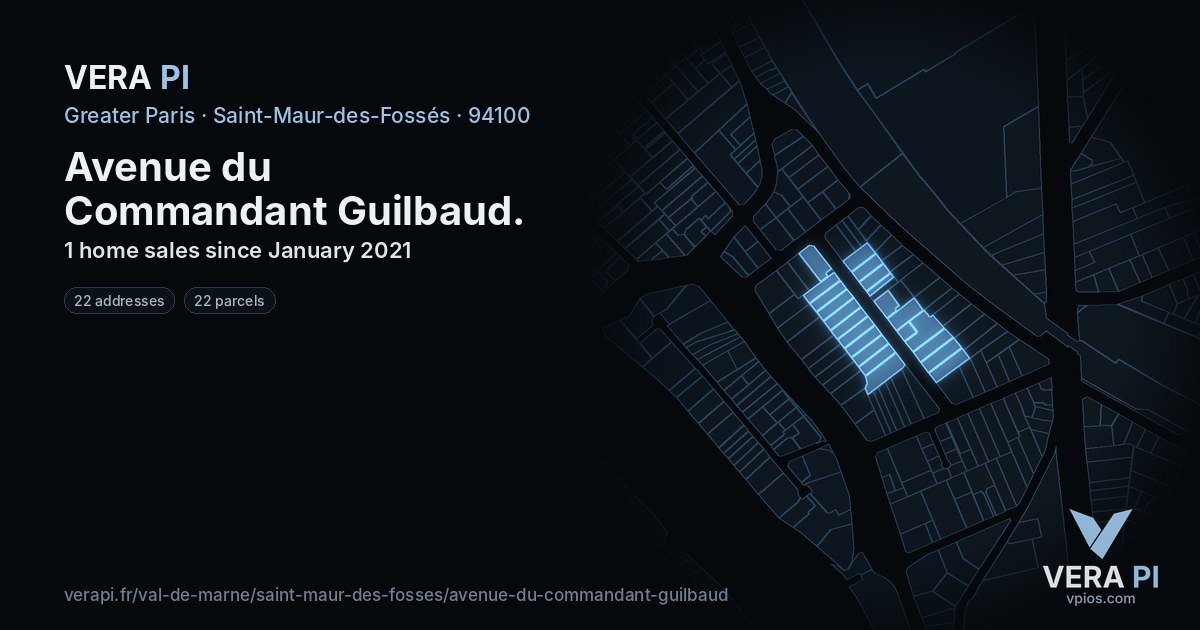 Avenue du Commandant Guilbaud, Saint-Maur-des-Fossés at night – every parcel coloured by the prices around it, the street's own parcels lit