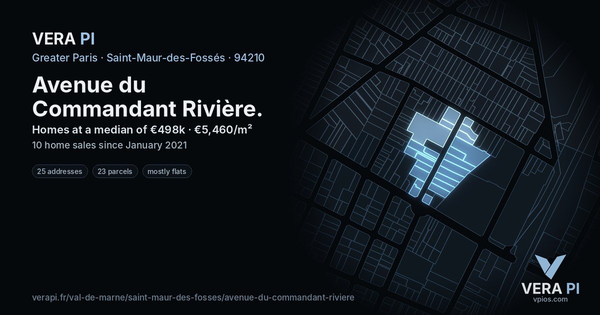 Avenue du Commandant Rivière, Saint-Maur-des-Fossés at night – every parcel coloured by the prices around it, the street's own parcels lit