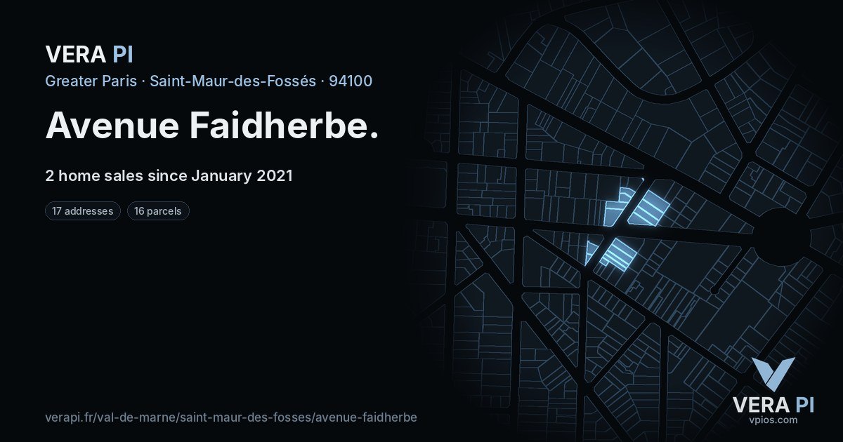 Avenue Faidherbe, Saint-Maur-des-Fossés at night – every parcel coloured by the prices around it, the street's own parcels lit