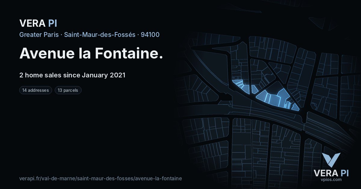 Avenue la Fontaine, Saint-Maur-des-Fossés at night – every parcel coloured by the prices around it, the street's own parcels lit