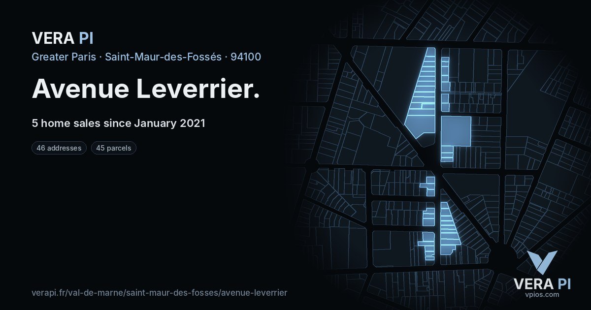 Avenue Leverrier, Saint-Maur-des-Fossés at night – every parcel coloured by the prices around it, the street's own parcels lit