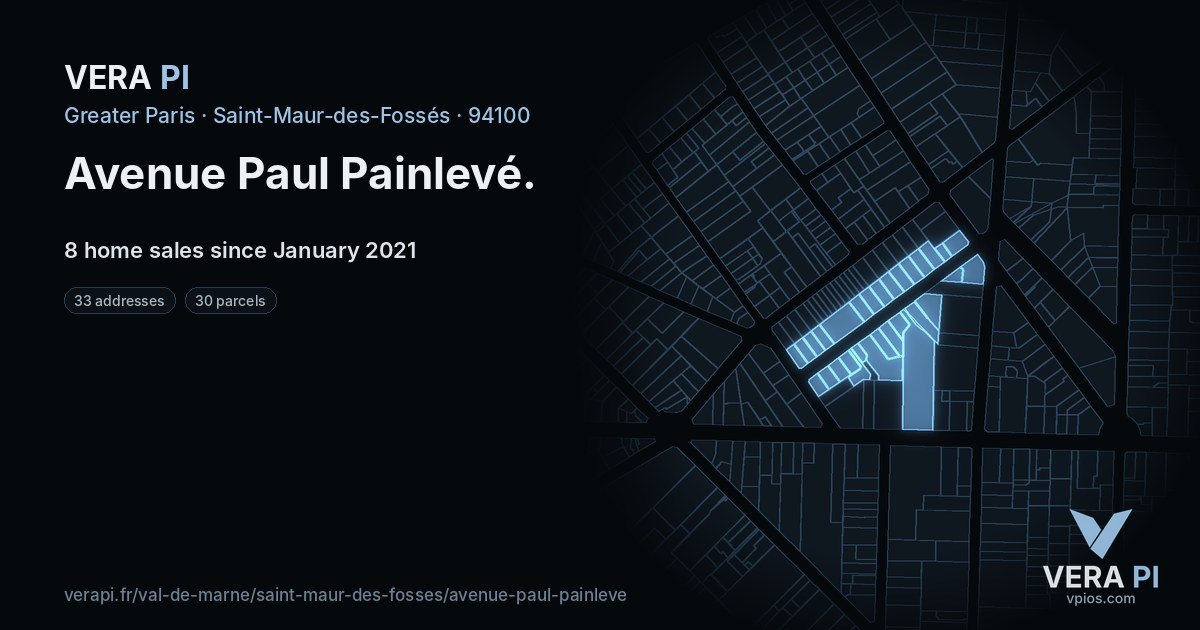Avenue Paul Painlevé, Saint-Maur-des-Fossés at night – every parcel coloured by the prices around it, the street's own parcels lit