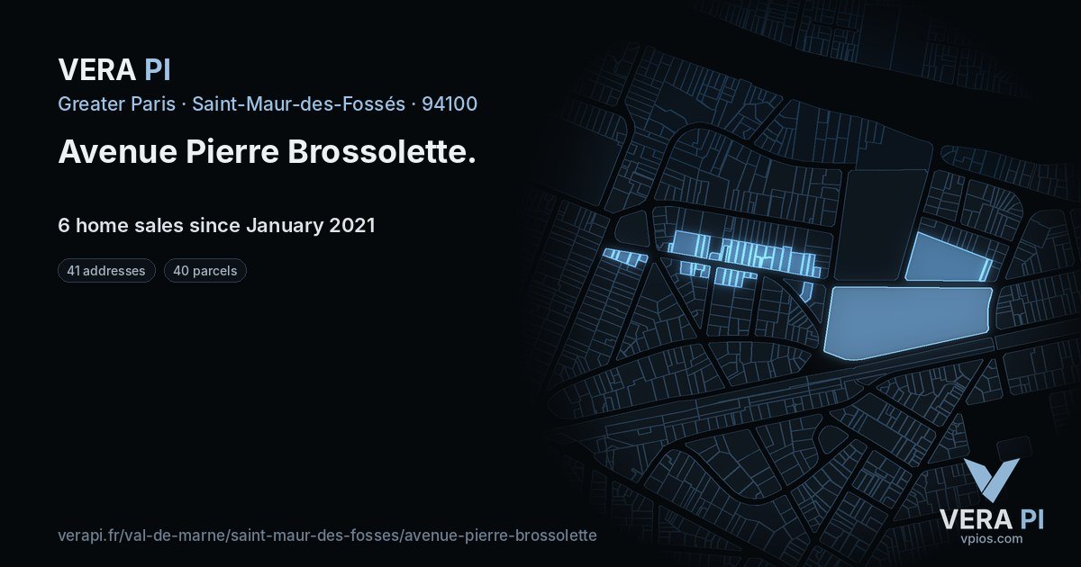 Avenue Pierre Brossolette, Saint-Maur-des-Fossés at night – every parcel coloured by the prices around it, the street's own parcels lit