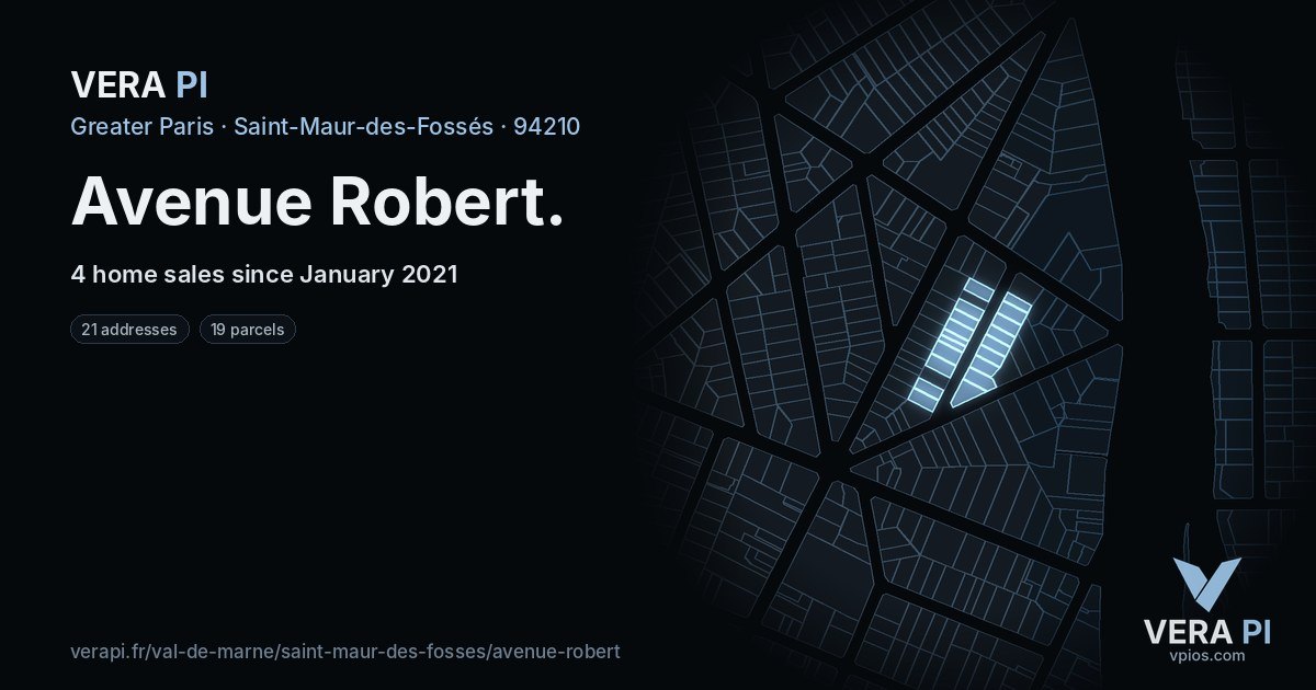 Avenue Robert, Saint-Maur-des-Fossés at night – every parcel coloured by the prices around it, the street's own parcels lit